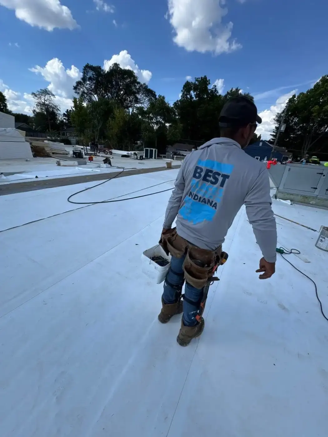 Storm damage documentation on a Mooreland commercial building