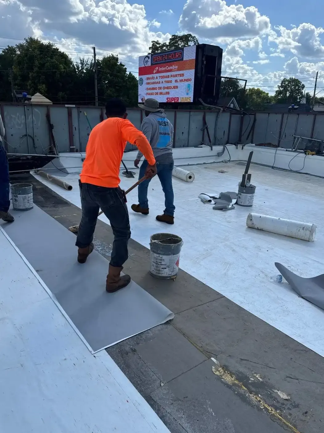 Storm damage documentation on a Mooreland commercial building